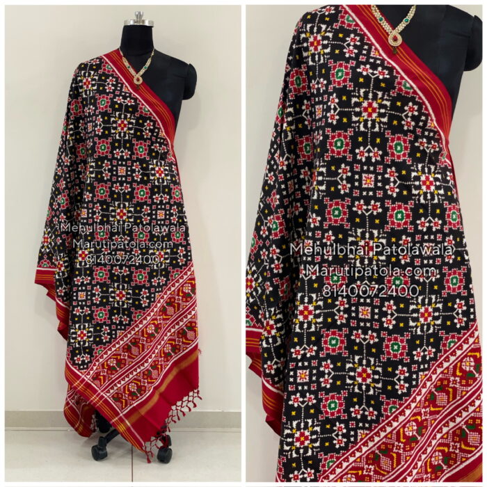 RED WITH BLACK DOUBLE IKKAT PATAN PATOLA DUPPATA