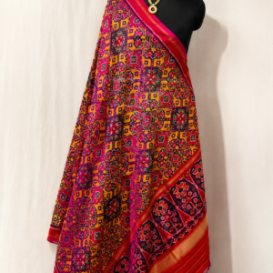 Pink Yellow Single Ikat Patola Dupatta