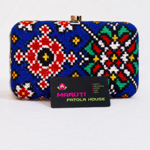 Blue Traditional Design Double ikkat Patan Patola Clutch