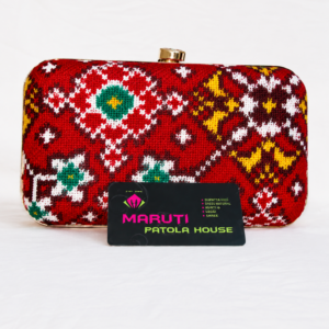 Red Navratna Design Patan Patola Clutch