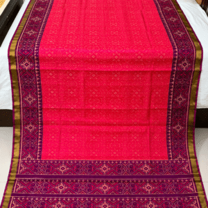 WINE WITH RADDISH PINK TRADITIONAL DESIGN SINGLE IKKAT RAJKOT PATOLA SAREE WITH FREE GIFT