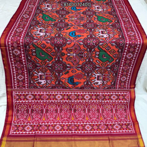 RED MAROON & ORANGE BIG FIGURE DESIGN SINGLE IKKAT PATAN PATOLA SAREE ( SPECIAL BY ORDER )