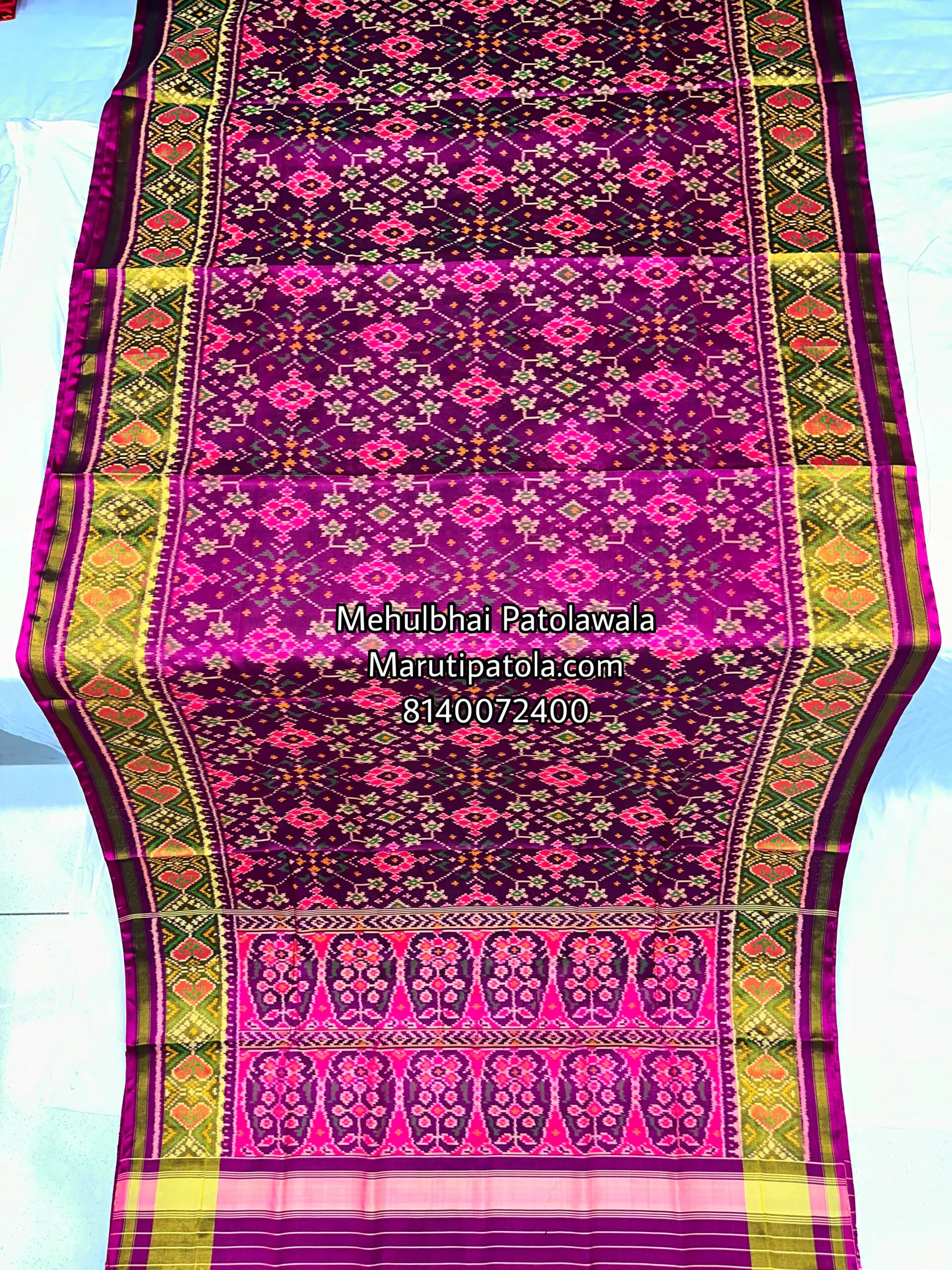Wine Colour Traditional Design Patola Saree - Image 3