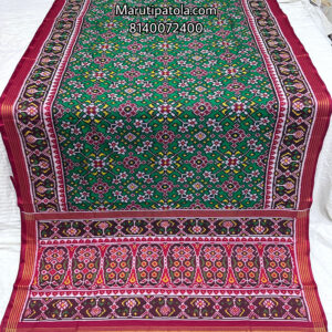 RED MAROON & GREEN NAVRATNA DESIGN SINGLE IKKAT PATAN PATOLA SAREE