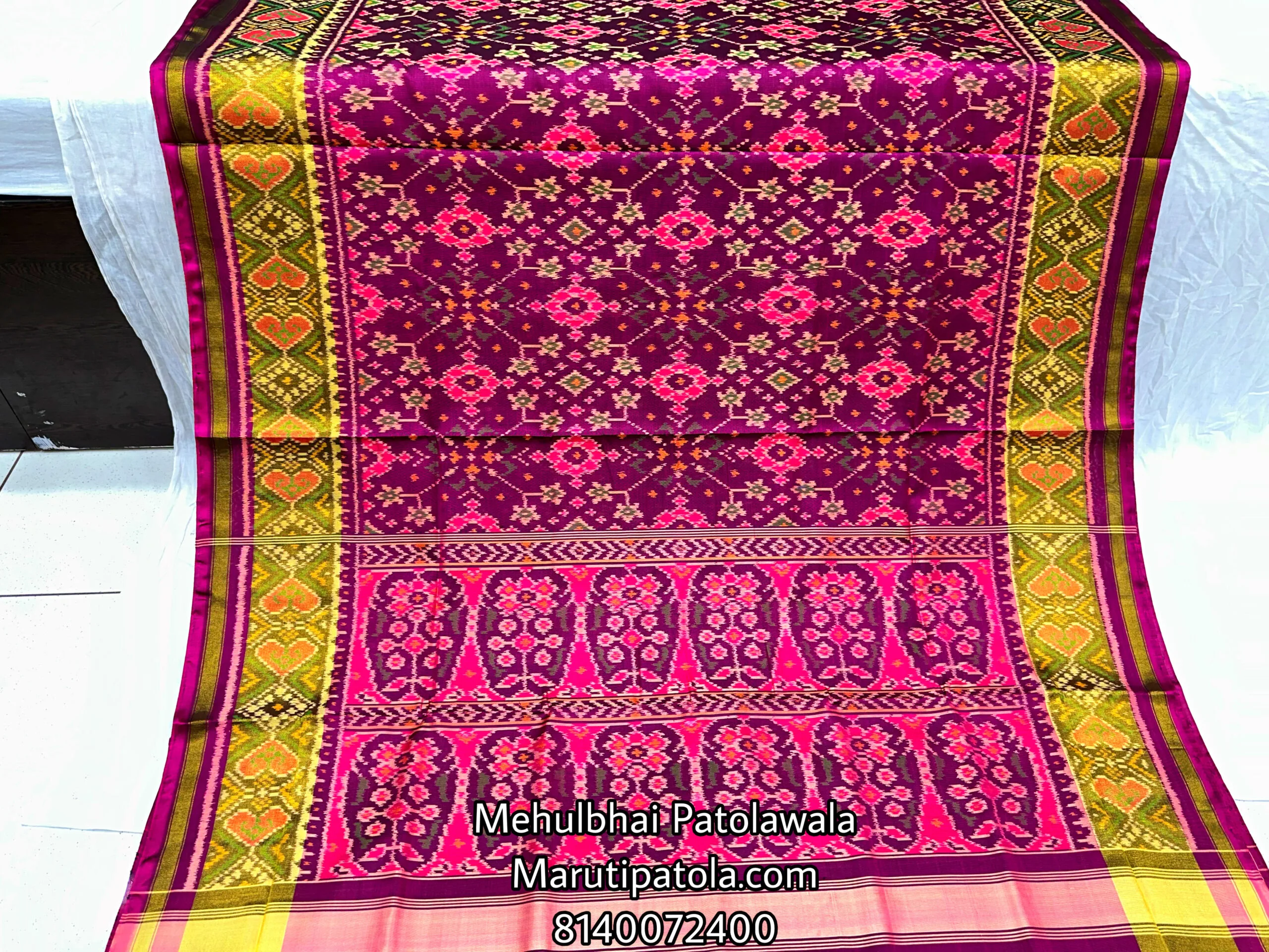Wine Colour Traditional Design Patola Saree - Image 2