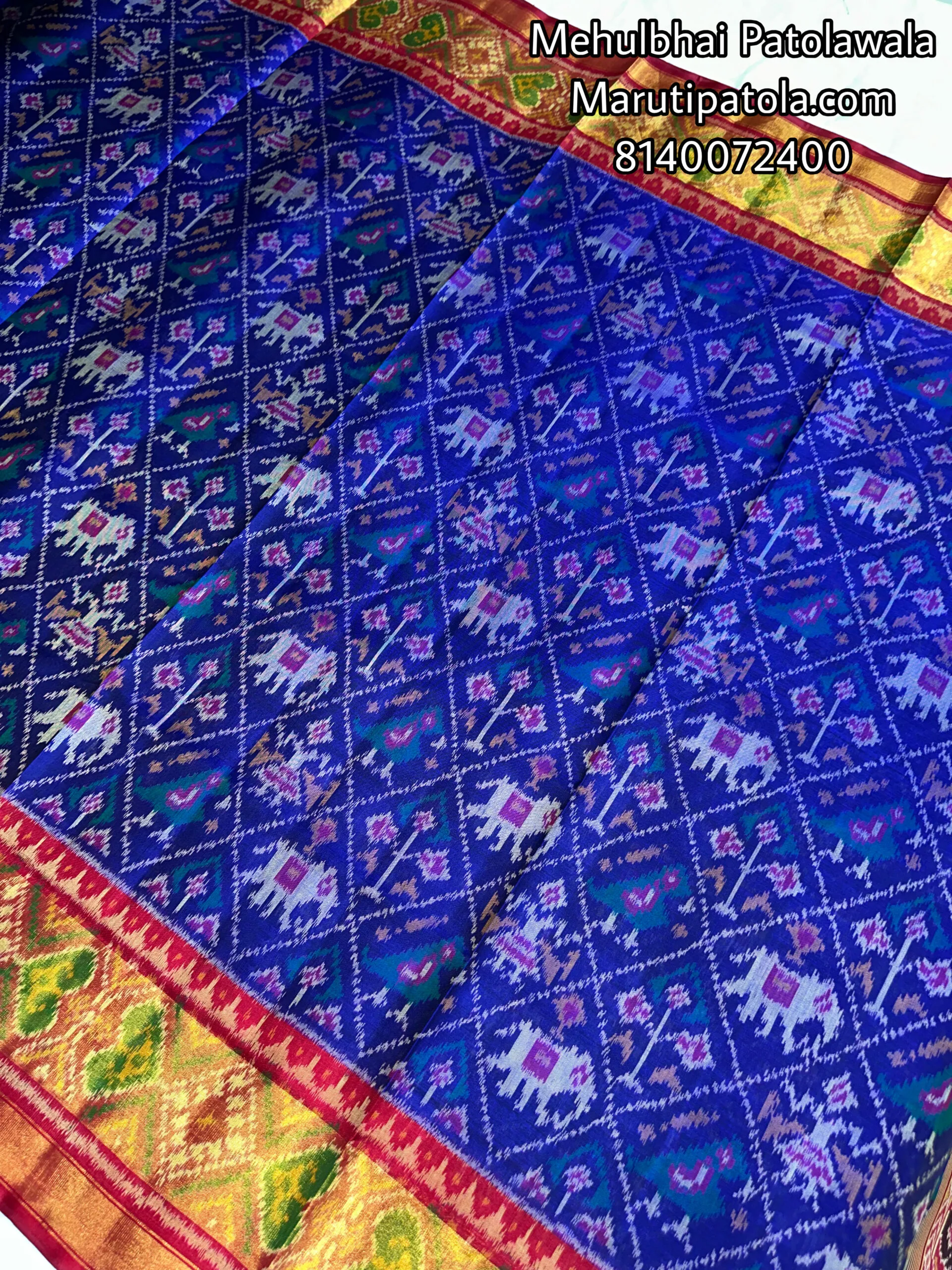 Red with Blue Narikunj Design Patola saree - Image 5