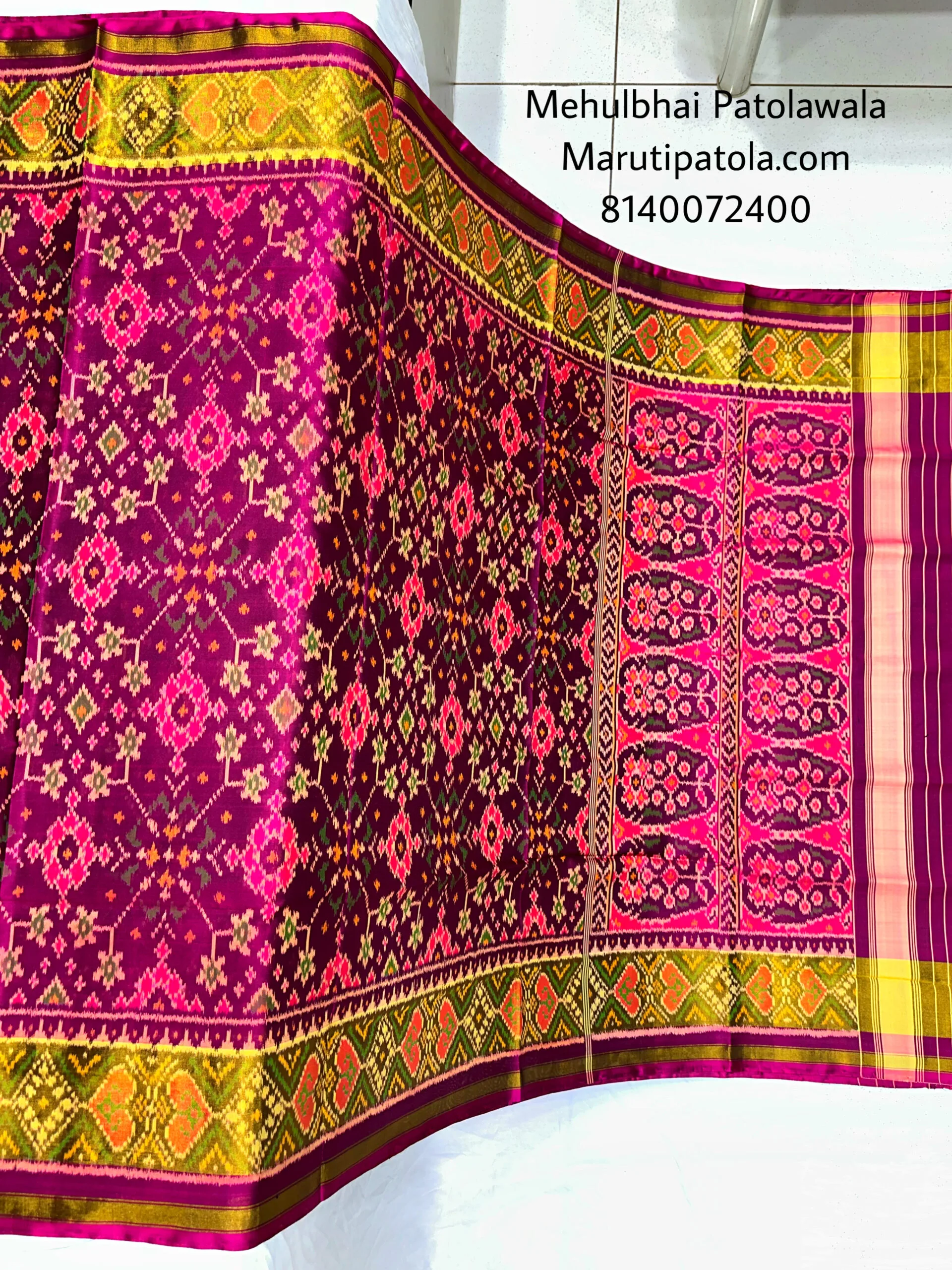 Wine Colour Traditional Design Patola Saree - Image 4