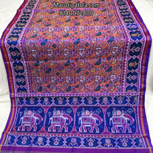 MAJNTA & PASTEL NEW COLOUR COMBINATION & NAVY BLUE GHUGHRA BORDER SINGLE IKKAT PATAN PATOLA SAREE