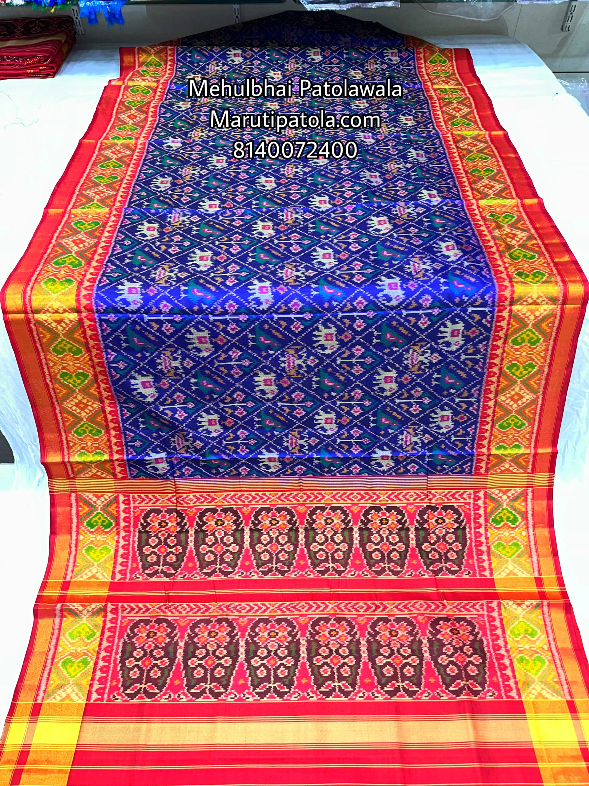 Red with Blue Narikunj Design Patola saree