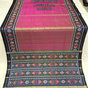 Navy blue & Pastal Pink Plain Traditional Singleikkat Patan Patola Saree with Blouse Design